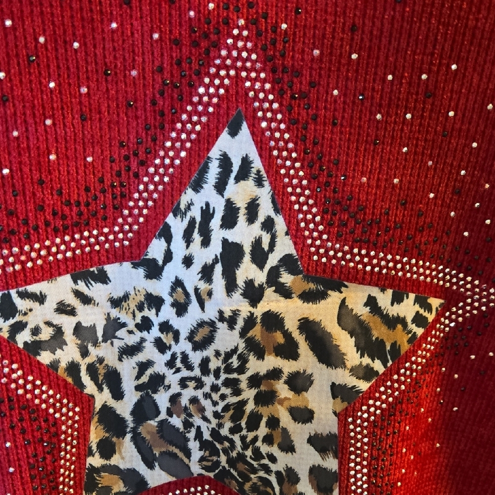 New Ruby Red Sweater Leopard Star Embellished With Bling. From Shop Evelynne - Picture 5 of 8